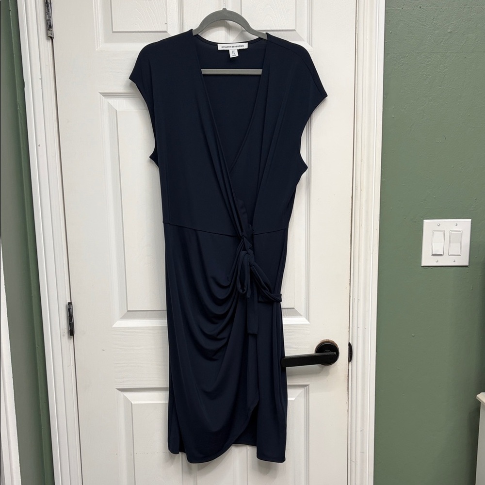 Amazon Essentials Navy Wrap Midi Dress with Side Tie